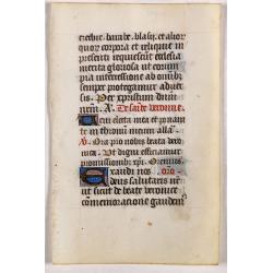 Leaf on vellum from a manuscript Book of Hours.