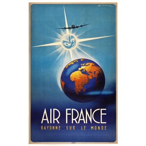 Old map image download for Air France Rayonne sur le monde.