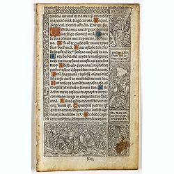 Leaf on vellum from a printed Book of Hours In Latin and French.
