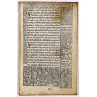 Leaf on vellum from a printed Book of Hours In Latin and French.