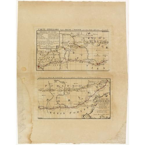 Old map image download for Polnische Reise Karte uber die vornehmsten Passagen von Dresden nach Warschau auf zweyerley Wegen I) uber Breslau, Peterkau und II) uber Lissa, Kaliez . . . 1751