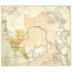 Karte des Kongobeckens und der angrenzenden Gebiete, zugleich Darstellung der Ausdehnung des Kongostaates. Von Henry M. Stanley.