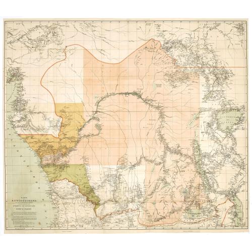 Old map image download for Karte des Kongobeckens und der angrenzenden Gebiete, zugleich Darstellung der Ausdehnung des Kongostaates. Von Henry M. Stanley.
