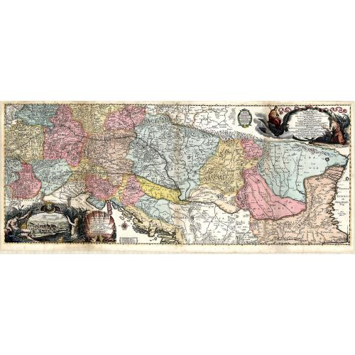 Old map image download for Nova et accurata Ducatus Sabaudiae, Principat. Pedemont. et Montferat., Ducatus Mediolan. et Reipub. Genuensis tabula cum adiacentibus Regionibus itemq. viis, ex Gallia, per Alpes in Italiam ducentibus . . .