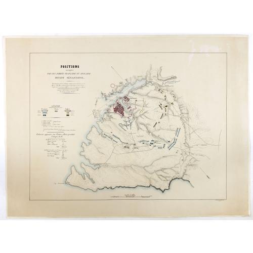 Old map image download for Positions occupées par les armées françaises et anglaises devant Sevastopol.