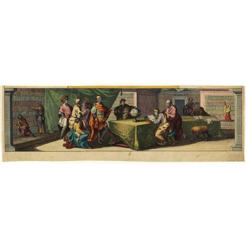(Geographic scholars at work in a library are depicted )