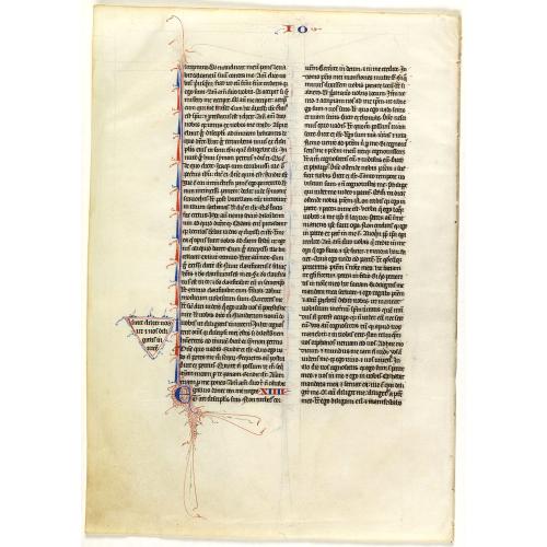 Leaf on vellum from a 13th century manuscript Bible.