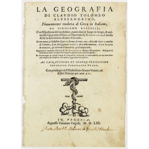 Old map image download for [Title page] La geografia di Claudio Tolomeo . . .