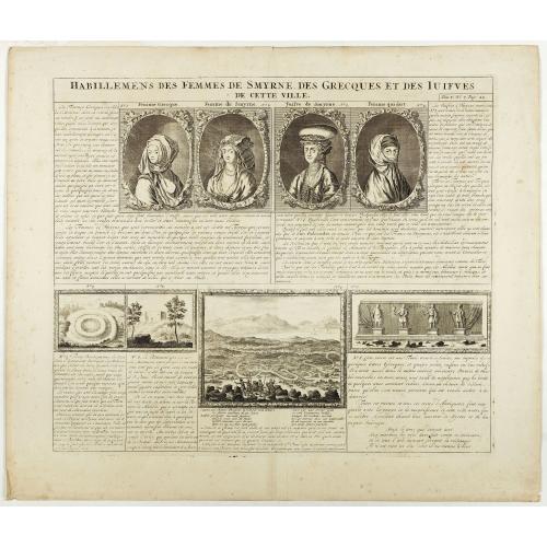 Rare, antique map of  Habillement des femmes de Smyrnes, des Grecques et des Juifs de cette ville.