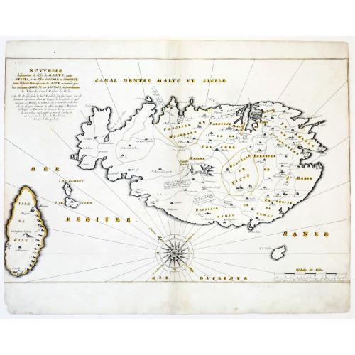 Old map image download for Nouvelle Description de l'Isle de Malte jadis Melita, et des Isles de Comin et Cominot, avec l'Isle et Principauté de Goze..