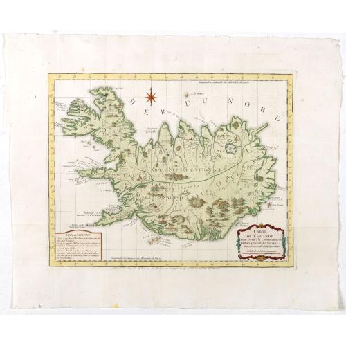 Old map image download for Carte de l'Islande pour servir á la continuation de l'histoire générale des voyages. Dressée sur celle de M. Horrebows.