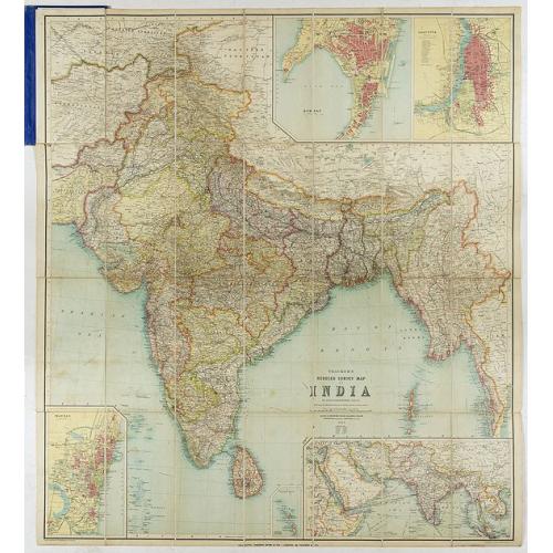 Old map image download for Thacker's Reduced Survey Map of India.
