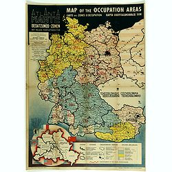 Image download for Map of the Occupied Areas. Carte des Zones d'Occupation. Der Besatzungs-Zonen mit Neuen Postleitgebieten. Karta Okkupacionnych Zon [in Cyrillic.]