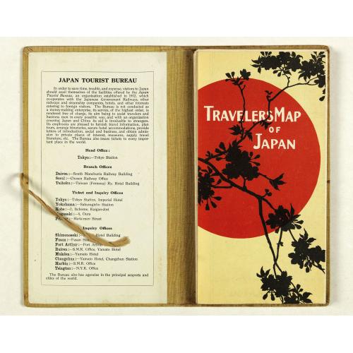 Rare, antique map of  Travellers' Map of Japan, Chosen (Korea), Taiwan (Formosa) with Brief Descriptions of the Principal Tourist Points of Japan.