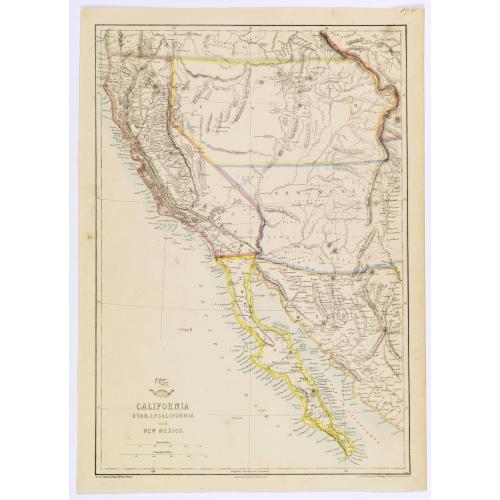 Old map image download for California, Utah, Lower California and New Mexico.