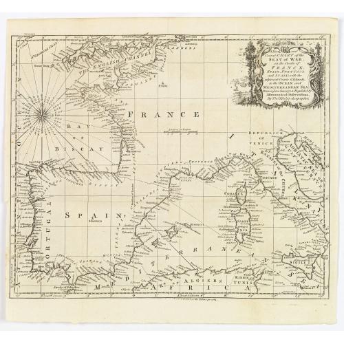 Old map image download for A New and Correct Chart of the Seat of War on the Coasts of France, Spain, Portugal and Italy. . .
