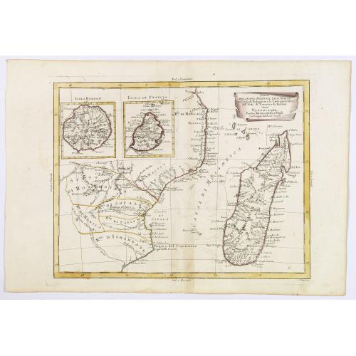 Old map image download for Parte della Costa a Orientale dell'Africa con I'Isola di Madagascar e le Carte particolari dell'Isole di Francia e di Borbon.