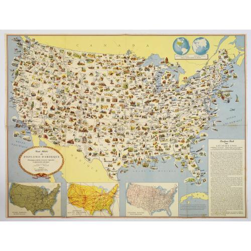 Old map image download for Carte Illustree des Etats-Unis d'Amerique Principaux produits, resources regionales, et particularites physiques.
