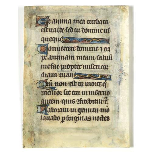 Rare, antique map of  Page from a Psalter with historiated miniature of Christ enthroned, blessing with outstretched arms, as Salvator Mundi.