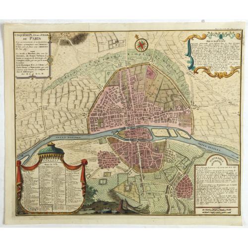 Old map image download for Cinquieme plan de la ville de Paris. Son accroissement, et sa Quatrieme Clôture commandée sous Charles V l'an 1367 et finie sous Charles VI l'an 1383.