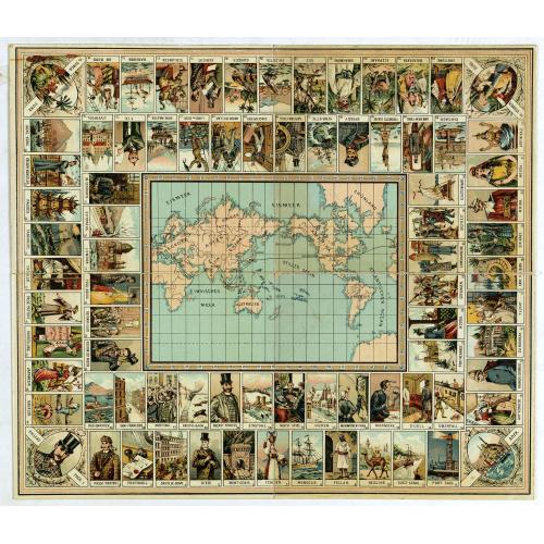 Old map image download for Reise um die Welt in achtzig Tagen. Nach dem Roman von J. Verne. Ein unterhaltendes Gesellschaftsspiel.