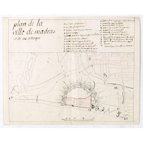 Old map image download for Plan de la ville de Madras et de ses attaques.