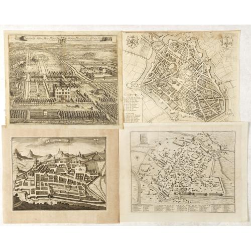 Old map image download for [Set of 4 plans] Ichonographia urbis antique Ravenne / Sunbridge Place, Bore Place and Sharps Place, the seats of John Hyde / Icon urbis Caesenae / Lilla in Flandra.