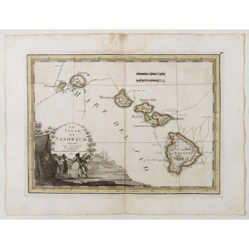 Old map image download for Le Isole di Sandwich delineate sulle osservazioni del Cap Cook. [Hawaii]