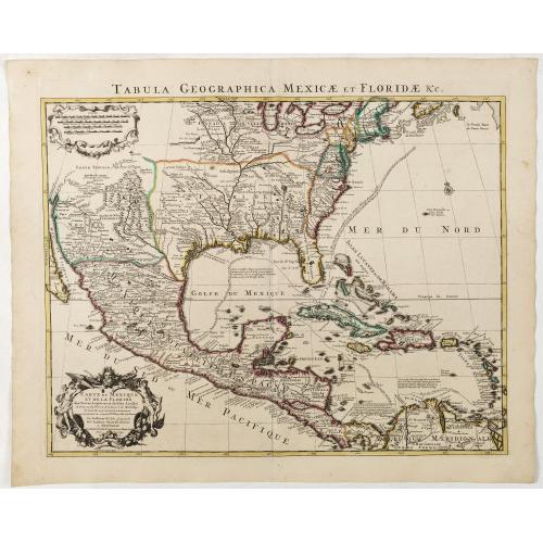 Old map image download for Carte du Mexique et de la Floride, des terres angloises et des isles Antilles, du cours et des environs de la rivière Mississipi. . .