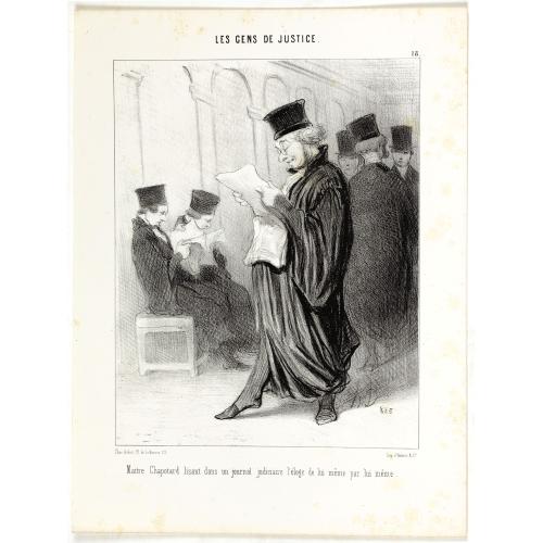 Old map image download for Maitre Chapotard lisant dans un journal judiciaire l'éloge de lui même par lui même.
