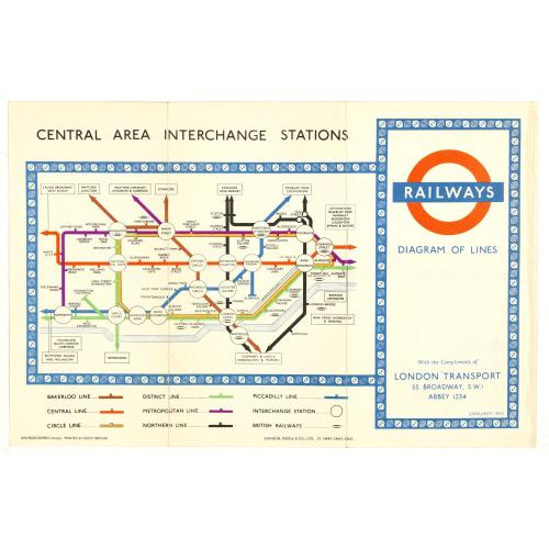 Old map image download for 1953 Harry Beck London Underground map.