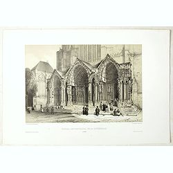 PORTAIL SEPTENTRIONAL DE LA CATHÉDRALE A CHARTRES. Dessiné d'après nature par Monthelier. Lith. par Monthelier.fig. par Bayot.