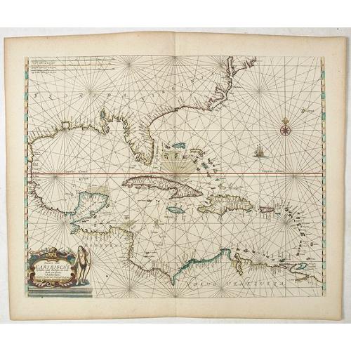 Old map image download for Pascaerte vande Caribische Eylanden, vande Barbados tot aende Bocht van Mexico ‘t Amsterdam By Hendrick Doncker. . .