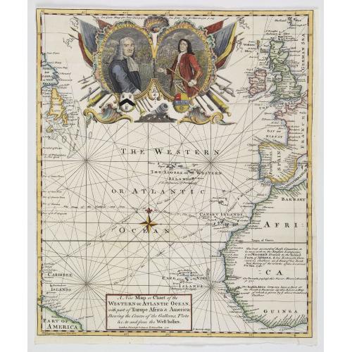 Old map image download for A New Map or Chart of The Western or Atlantic Ocean with Part of Europe, Africa & America: Shewing the Course of the Galleons. . .