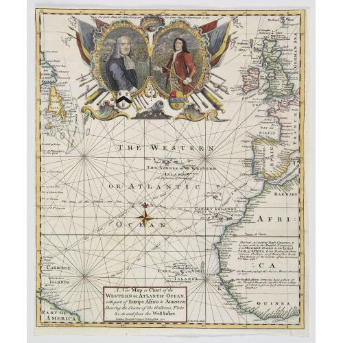 Old map image download for A New Map or Chart of The Western or Atlantic Ocean with Part of Europe, Africa & America: Shewing the Course of the Galleons. . .