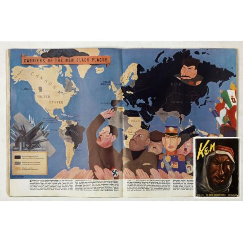 [Magazine including pictorial world map, Carriers of the New Black Plague by William Cotton.]