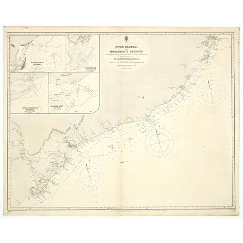 Old map image download for Africa east coast River Zambezi to Mozambique Harbour surveys by Captain W. F. W. Owen HMS Leven and Barracouta 1824... With additions and corrections to 1883...