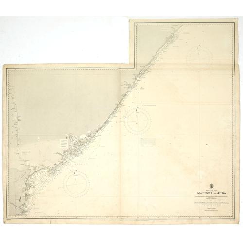 Old map image download for Africa east coast Malindi to Juba Surveyed by Captain ... W. F. W. Owen,1824-25... Surveying ship,
