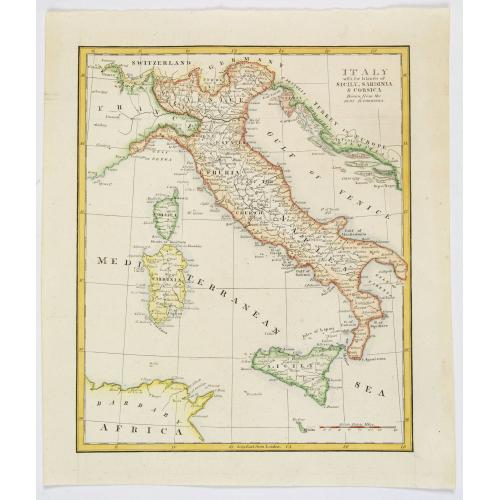 Old map image download for Italy with the Islands of Sicily, Sardinia & Corsica Drawn from the Best Authorities.