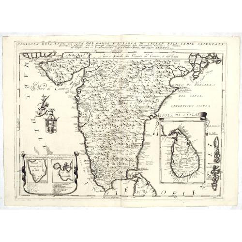 Old map image download for Penisola dell'Indo di qua del Gange, e l isola di Ceilan..
