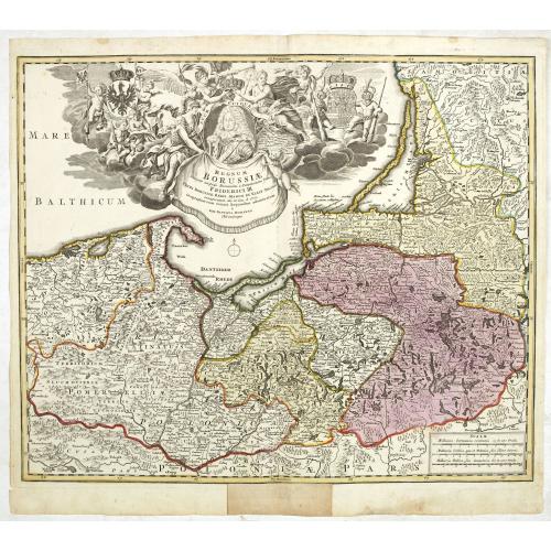 Old map image download for Regnum Borussiae gloriosis auspiciis serenissimi et potentissimi princip. Friderici III primi Borussiae regis march. et elect. Brandenburg inauguratum die 18 Jan...1701.