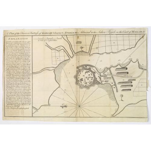 Old map image download for A Plan of the Town & Fortress of Garlah belonging to Angria the Admiral to the Jahou Rajah on the Coast of Mallabar.