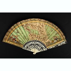 [Early folding promotial fan with map of Martin La Bastide and his project to join the Pacific Ocean and the Atlantic Ocean.]