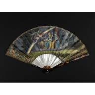 Very fine folding fan with painting of Minerva, Juno and 2 peacocks.