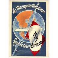 Old map image download for Les Messageries Maritimes font le tour du monde.