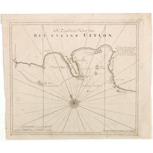 Old map image download for De Zuydwest-Kust van Het Eyland Ceylon.