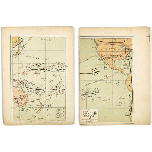 Old map image download for [Set of two maps of the Pacific Ocean with transportation lines, with Ottoman script]