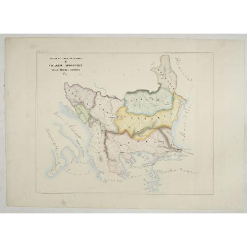 Old map image download for Arcivescovato di Scopia e vicariati Apostolici nella Turchia Europea. (Tav XCVIII)