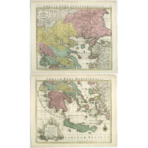 Old map image download for (Lot of 2 maps) Graeciae Antiquae designatio nova . . .