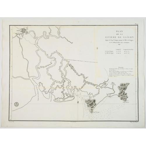 Old map image download for Plan de la Riviere de Saigon depuis le cap St. Jacques jusqu'a la Ville de Saigon.